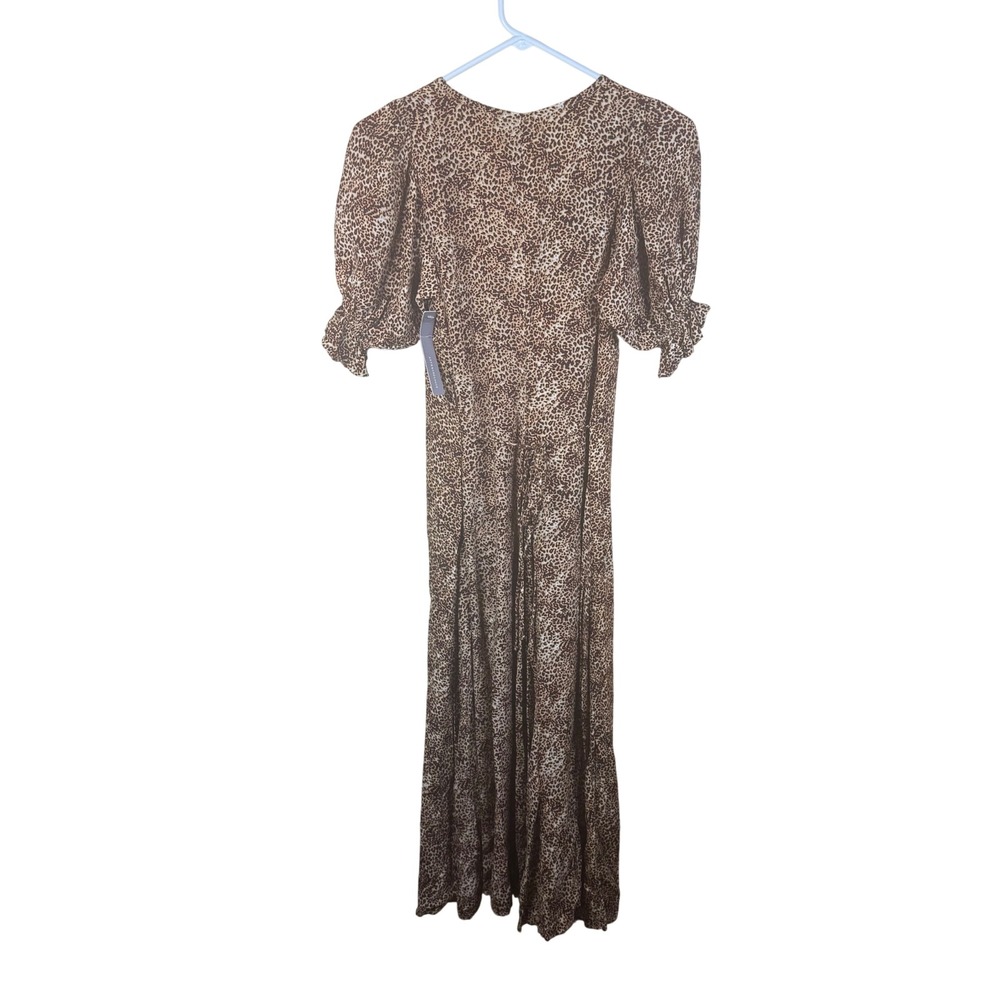 Faithfull the Brand Maggie Midi Dress Womens 4 Brown Charlie Leopard Safari Chic - Picture 10 of 12